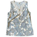 Telluride Clothing Co Women’s L Linen Blend Tan Blue Paisley Sleeveless Blouse Size L Photo 6