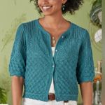 Sundance  Jocelyn Cardigan Size L Teal Cropped Open Knit Button Front Cottagecore Photo 0