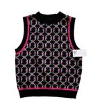 SO  Retro Sweater Vest Preppy Black Fuchsia Crop High Neck Vest Junior Medium NEW Photo 11
