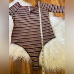 Free People  Ribbed Knit Long Sleeve Put A Stripe On It Thong Bodysuit Photo 8