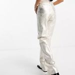 Pull & Bear NWT  Straight Fit Metallic Jean, White/Silver. Size 10 Photo 1