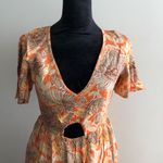 Land Of The Free Floral Print Orange & Beige Maxi‎ Dress With Cutout Size Small Photo 4