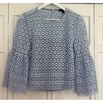 J.Crew blue daisy eyelet overlay bell sleeve blouse 6 Blue Photo 2