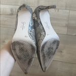 Jessica Simpson  Snake Animal Print Zip 3” Heels Gold Chain Anklet Shoes Sz 8.5 Photo 8