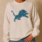 NFL Detroit lions White Sweater with glitter sequins Blue Lion Design! Size XS Photo 1