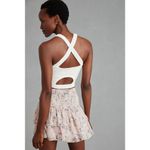 Anthropologie Floral Ruched Mini Skirt Tiered Pink Size Large Photo 2