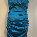 Signature By Sangria Halter Satin Peacock Teal Bodycon Cocktail Dress 14 XL Blue Photo 0
