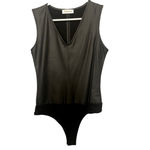 First Love NWT  Black Faux Leather Bodysuit Women Small Sleeveless V-neck mobwife Photo 1