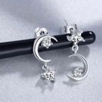 18K White Gold Plated Moon Stars Dangle Drop Earrings Silver Photo 1