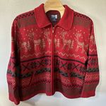 VENEZIA JEANS Red Nordic Ski Christmas 100% Wool Full Zip Cardigan Sweater 26/28 Photo 0