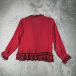 Ny Collection  Shirt Womens Large Petite Red Black‎ Ruffle Button Up Boho Cottage Photo 2
