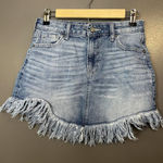 Celebrity Pink  Skirt Womens 3/26 Blue Denim Fringe Hem Mini Stretch Medium Wash Photo 0