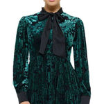 INA  Womens Velvet Bow Tie Long Sleeve Mini Dress Black Green‎ Size Medium NWOT Photo 0
