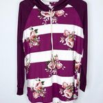 EMERALD Magenta Plum Purple Striped Floral Lightweight Hoodie Small Photo 0