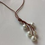 Leather Cord Pearls Necklace Brown Photo 0