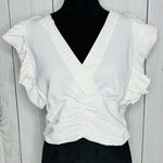 SheIn V-Neck Shirred White Sleeveless Frill Crop Top Size M Photo 0