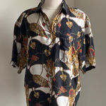 Silk Medallion Button Down Shirt Womens Sz XL Navy Red Royal Black Photo 0