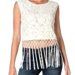 Miss Me White Lace Crochet Tassel Fringe Sleeveless Top Size Large Photo 0