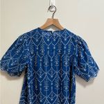 ZARA  Royal Blue boho Embroidered Puff Sleeve Top Scalloped Hem blouse cotton S Photo 7