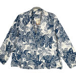 Coldwater Creek Blazer Womens 2X Blue White Linen Blend Minimalist Career Photo 0