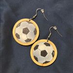 NWT Soccer Ball Wooden Earrings Black Photo 0