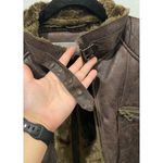 ZARA Fur Collar Zipper Brown Leather Jacket Photo 2