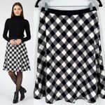 Ann Taylor Skater Skirt Picnic Plaid Gingham Size 4 Black & White Office Career Photo 1