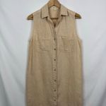 Cloth & Stone Sleeveless Button Front Shirt Dress Tan Linen Blend Size S Photo 3