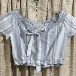 ASTR  The Label Carson Off-The-Shoulder Sky Blue Striped Top Photo 5