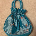 Embroidered satin blue mini bag floral shiny Photo 0