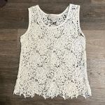 Loft  Croqueted Knit Floral White Women’s Sleeveless Tank Top Small Photo 0