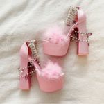 Dolls Kill Sugar Thrillz Pastel Pink Satin Charm Chain Platform Heels Shoes Size 6 Photo 1