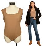 EXPRESS Body Contour Bodysuit XL Camel Tan Square Neck Sleeveless Top NWT Fall Photo 6