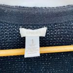 Chico's  Dark Academia Cardigan‎ Sweater sz 1 Medium Black Metallic Silver Wool Photo 5