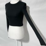 & Other Stories & Other Stories Ribbed Cotton Long Sleeve Crewneck Cropped Top Black Size XS Photo 4