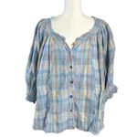 Free People  Oversized Bohemian Gauze Lucy Swing Top in Blue Plaid Size Large Photo 5