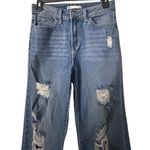 SO  High Rise Straight Leg Distressed Cropped Jeans Womens Sz 3/26W Denim Raw Hem Photo 7