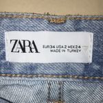 ZARA Women’s Distressed Thrashed Raw Hem Light Wash Wide Leg Denim Jeans Photo 7