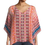 Tolani  Briyana Silk Tunic Blouse  Multi Print Flare Sleeve Boho Size M Photo 0