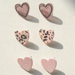 NEW 3 Pairs Heart Stud Earrings Pink & black Leopard Print heart earrings trendy Photo 2