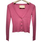 Araminta James Ribbed Cardigan Sweater XS Pink Babydoll Coquette Preppy Stretch‎ Photo 1