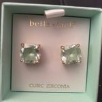 JACK NWOT BELLA  Mint Green Crystal Cubic Zirconia CZ Stone Gold Plated Earrings Post Square Cube shape Photo 0