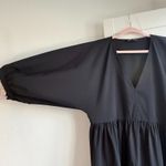 ZARA  Tiered V Neck Dolman Puff Sleeve Maxi Dress in Black Poplin Size XS Photo 3