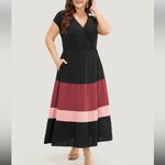 NWT! Colorblock contrast pocket wrap flutter tiered tank dress size 12 or Large Black Photo 1