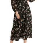 Madewell Size L Posy Floral Gathered Neck Ruffle Midi Dress Black M6285 Photo 0