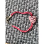 Murano Glass Bracelet Pink Leather Silver tone heart adjustable 9" at longest Photo 3