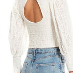 Free People  Ivory Lace Puff Sleeve Crop Top with Open Back - Size Photo 0