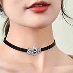 Black Gothic Punk choker with studded silver detailing and a silver clasp Multiple Photo 0