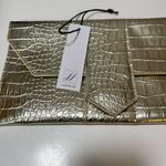 NWT JJ Winters Nikki Platinum Faux Croc Clutch Textured Envelope Bag Purse Gold Photo 6
