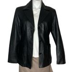 GOYA BARCELONA Black Leather Jacket Blazer Buttery Soft Lined Womens Size Medium Photo 3